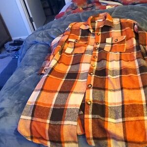Button-Down Plaid Flannel Shirt in Orange